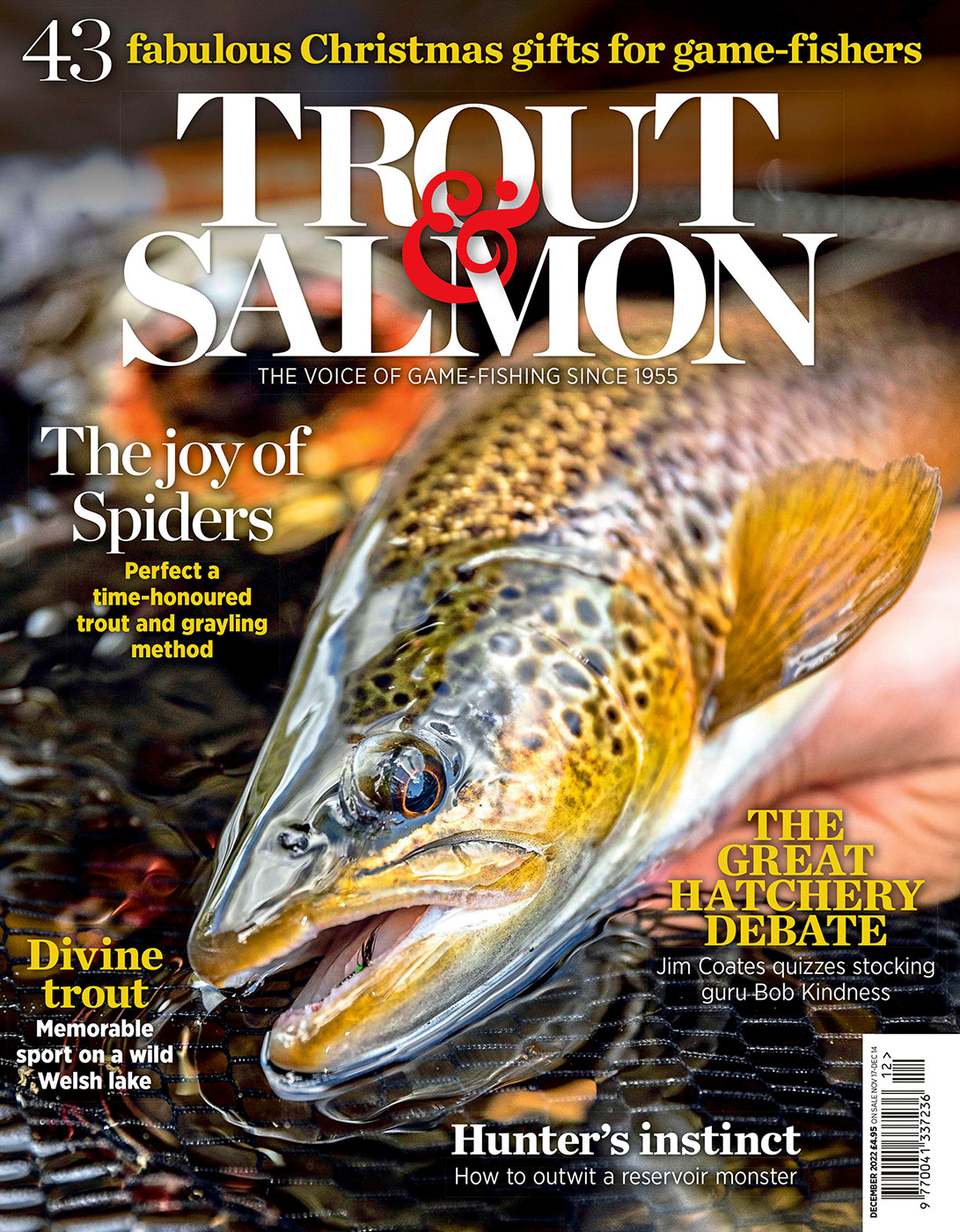 Magazine cover design for 'Trout & Salmon' picturing a close-up of a wild brown trout