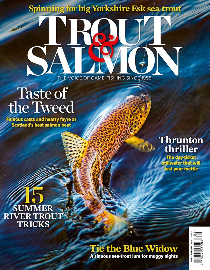 Magazine cover design for 'Trout & Salmon' picturing a wild brown trout on the water surface